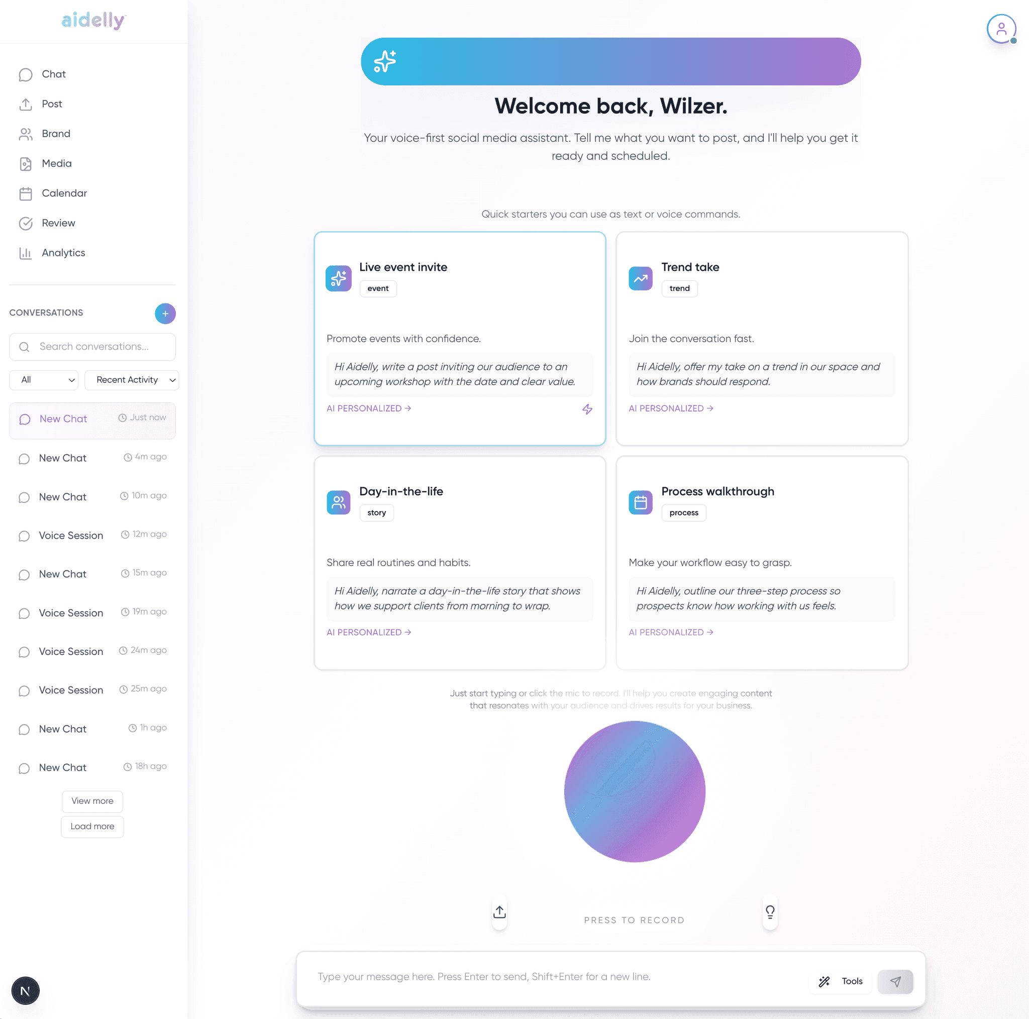 Talking to the Aidelly assistant by voice